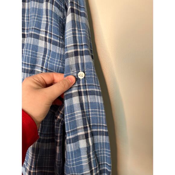 Lauren Ralph Lauren Dusty Blue Plaid Country Ranch Linen Old Money Shirt 3X - Picture 5 of 7